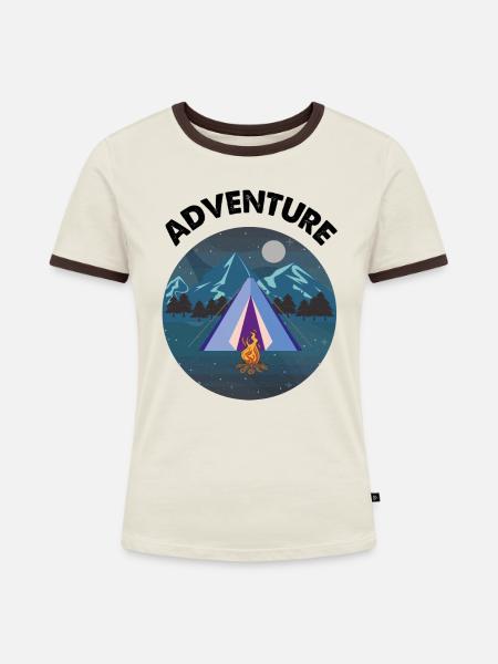Abenteuer - Frauen Kontrast-T-Shirt - Off-White/Dunkelbraun