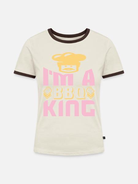 ICH BIN EIN BBQ-KÖNIG - Frauen Kontrast-T-Shirt - Off-White/Dunkelbraun