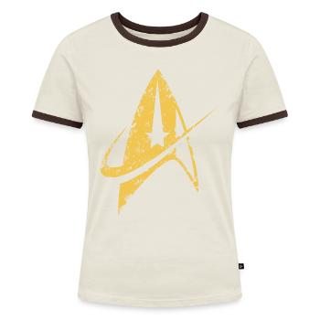 Star Trek Discovery Delta Abzeichen Gold - Frauen Kontrast-T-Shirt - Off-White/Dunkelbraun - Vorne - AI Model Female 172 dark (172cm)