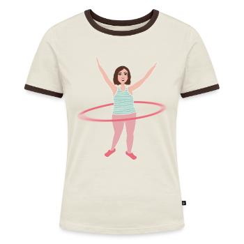 Hula-Hoop Figur - Frauen Kontrast-T-Shirt - Off-White/Dunkelbraun - Vorne - AI Model Female 172 dark (172cm)