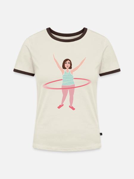 Hula-Hoop Figur - Frauen Kontrast-T-Shirt - Off-White/Dunkelbraun