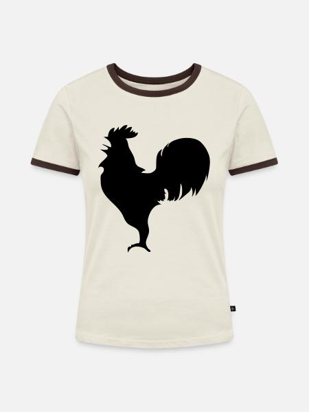Hahn - Frauen Kontrast-T-Shirt - Off-White/Dunkelbraun
