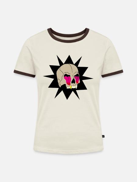 Schädel, der Zungen zieht - Frauen Kontrast-T-Shirt - Off-White/Dunkelbraun