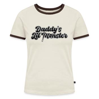 Daddys Lil Monster Schwarz - Frauen Kontrast-T-Shirt - Off-White/Dunkelbraun - Vorne - AI Model Female 172 dark (172cm)