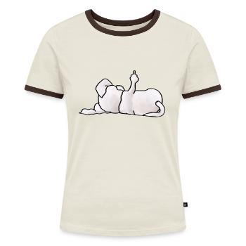 Schnauzer Stinkefinger - Frauen Kontrast-T-Shirt - Off-White/Dunkelbraun - Vorne - AI Model Female 172 dark (172cm)
