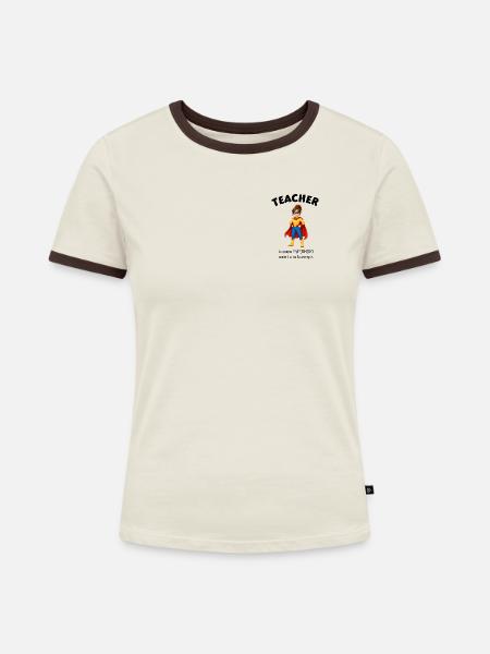 Geschenk Lehrerin Superheldin - Frauen Kontrast-T-Shirt - Off-White/Dunkelbraun