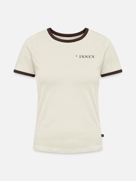 *Innen - Frauen Kontrast-T-Shirt - Off-White/Dunkelbraun