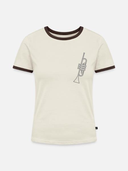 Minimalistische Trompete - Frauen Kontrast-T-Shirt - Off-White/Dunkelbraun