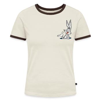 Looney Tunes Bugs Bunny Tasche - Frauen Kontrast-T-Shirt - Off-White/Dunkelbraun - Vorne - AI Model Female 172 dark (172cm)