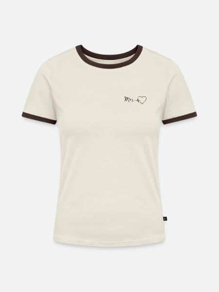 Mrs - Frauen Kontrast-T-Shirt - Off-White/Dunkelbraun