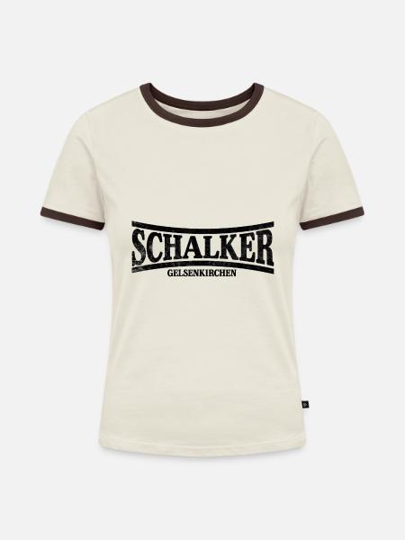 Schalker Gelsenkirchen - Frauen Kontrast-T-Shirt - Off-White/Dunkelbraun