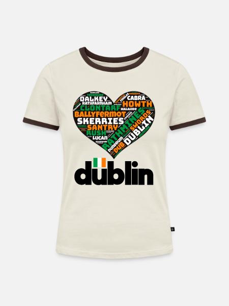 Dublin - Frauen Kontrast-T-Shirt - Off-White/Dunkelbraun