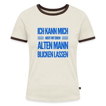 das ist nix für mich - Frauen Kontrast-T-Shirt - Off-White/Dunkelbraun - Vorne - AI Model Female 172 dark (172cm)