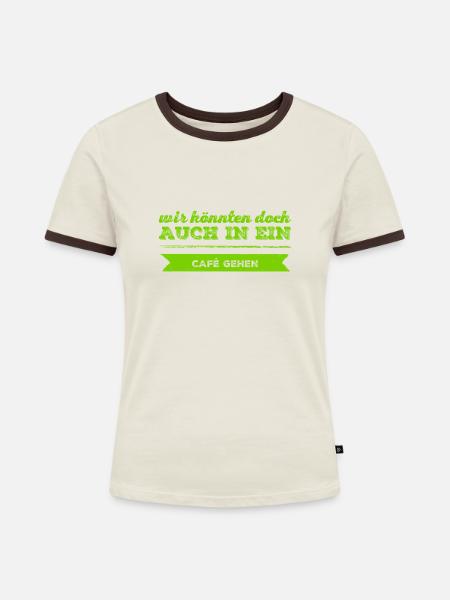 Lust auf einen Kaffee? - Frauen Kontrast-T-Shirt - Off-White/Dunkelbraun