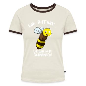 Die tut nix die will nur summen Imker Honig Biene - Frauen Kontrast-T-Shirt - Off-White/Dunkelbraun - Vorne - AI Model Female 172 dark (172cm)