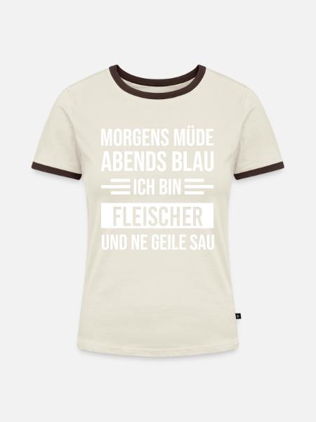 Fleischer - Frauen Kontrast-T-Shirt - Off-White/Dunkelbraun