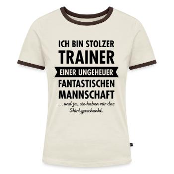 Lustiges Trainer Geschenk - Frauen Kontrast-T-Shirt - Off-White/Dunkelbraun - Vorne - AI Model Female 172 dark (172cm)