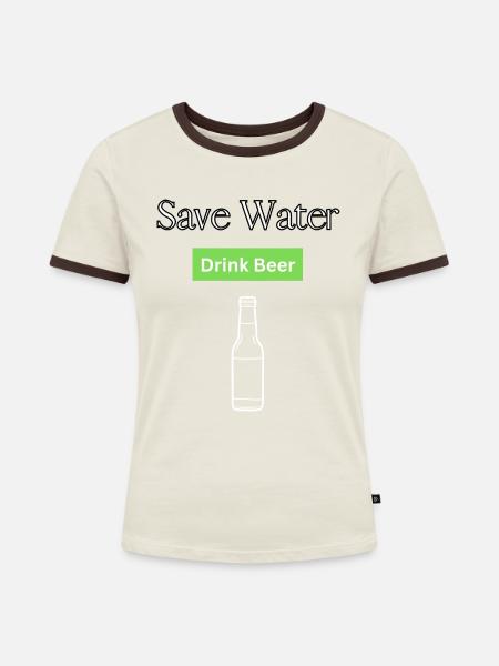 Save Water - Frauen Kontrast-T-Shirt - Off-White/Dunkelbraun
