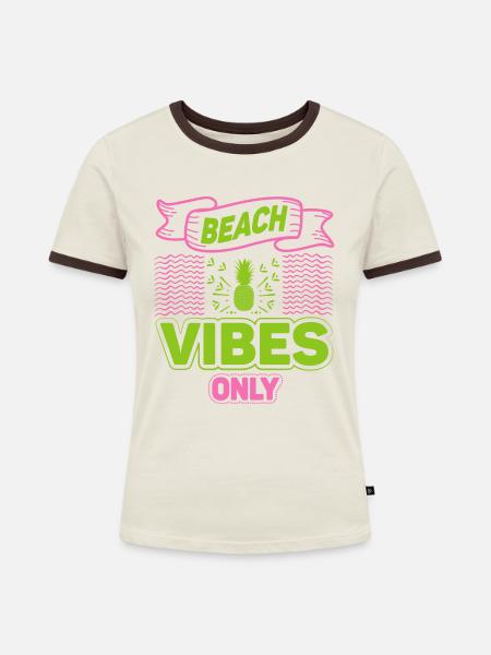 Strand-Vibes - Frauen Kontrast-T-Shirt - Off-White/Dunkelbraun