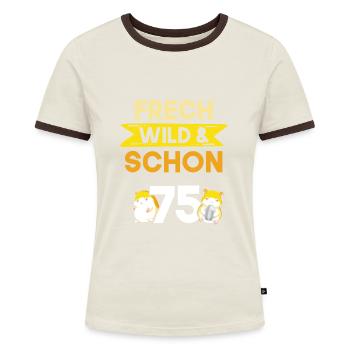 Geschenk 75 Jahre Geburtstag Hamster - Frauen Kontrast-T-Shirt - Off-White/Dunkelbraun - Vorne - AI Model Female 172 dark (172cm)