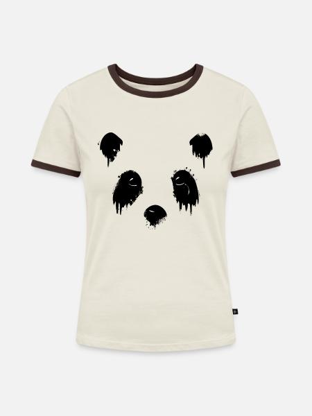 trauriger Panda - Frauen Kontrast-T-Shirt - Off-White/Dunkelbraun