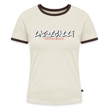 SAARLAND - Latzegalli streetwear - Frauen Kontrast-T-Shirt - Off-White/Dunkelbraun - Vorne - AI Model Female 172 dark (172cm)