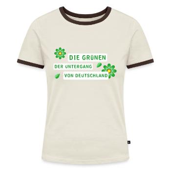 Deutschland die Grünen - Frauen Kontrast-T-Shirt - Off-White/Dunkelbraun - Vorne - AI Model Female 172 dark (172cm)