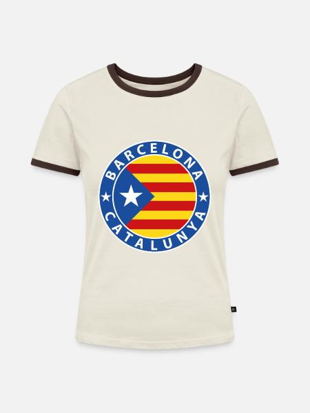 Barcelona - Frauen Kontrast-T-Shirt - Off-White/Dunkelbraun
