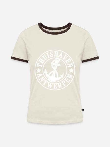 Heimathafen Antwerpen - Frauen Kontrast-T-Shirt - Off-White/Dunkelbraun