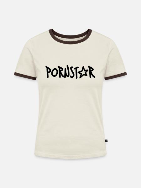 Pornstar - Frauen Kontrast-T-Shirt - Off-White/Dunkelbraun