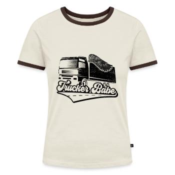 Truckerin Trucker Babe LKW Truck Fahrerin - Frauen Kontrast-T-Shirt - Off-White/Dunkelbraun - Vorne - AI Model Female 172 dark (172cm)