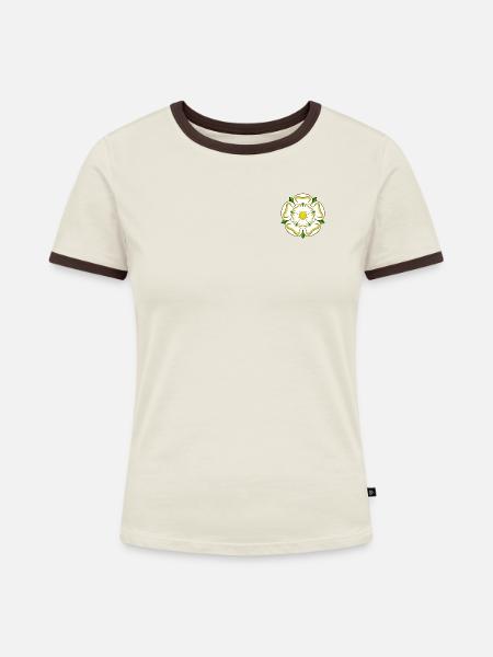 Die Yorkshire Rose - Frauen Kontrast-T-Shirt - Off-White/Dunkelbraun