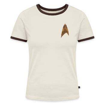 Star Trek Delta Abzeichen Uniform - Frauen Kontrast-T-Shirt - Off-White/Dunkelbraun - Vorne - AI Model Female 172 dark (172cm)