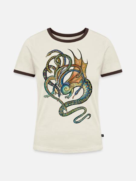 hydra - Frauen Kontrast-T-Shirt - Off-White/Dunkelbraun