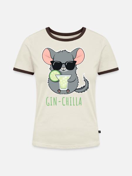 Gin- Chinchilla Gin - Frauen Kontrast-T-Shirt - Off-White/Dunkelbraun