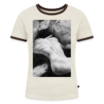 Liebespaar - Frauen Kontrast-T-Shirt - Off-White/Dunkelbraun - Vorne - AI Model Female 172 dark (172cm)