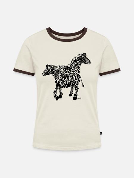 Zwei Zebras - Frauen Kontrast-T-Shirt - Off-White/Dunkelbraun