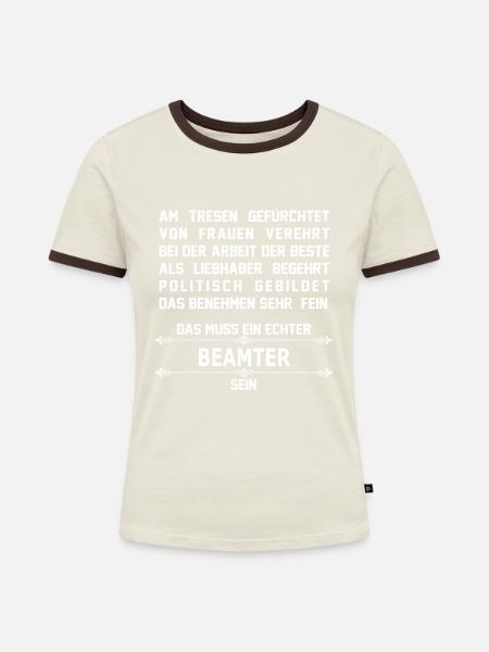 beamter - Frauen Kontrast-T-Shirt - Off-White/Dunkelbraun