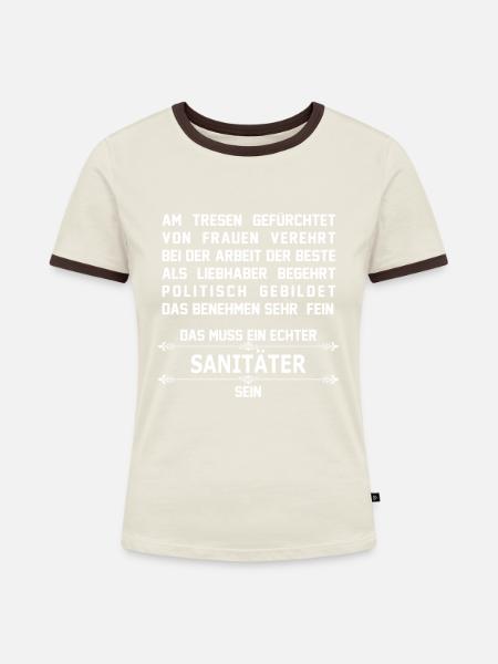 sanitaeter - Frauen Kontrast-T-Shirt - Off-White/Dunkelbraun