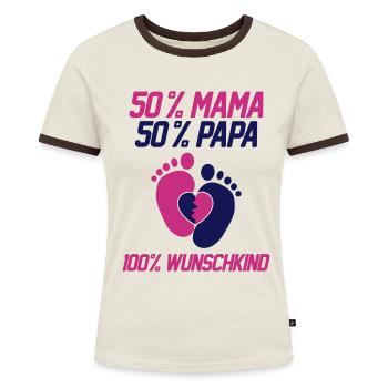 50 Prozent Mama 50 Prozent Papa - Frauen Kontrast-T-Shirt - Off-White/Dunkelbraun - Vorne - AI Model Female 172 dark (172cm)