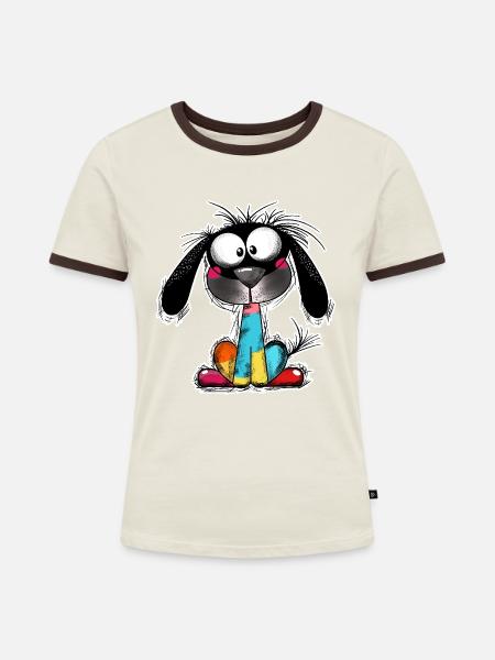 Farbenfroher Hund - Frauen Kontrast-T-Shirt - Off-White/Dunkelbraun