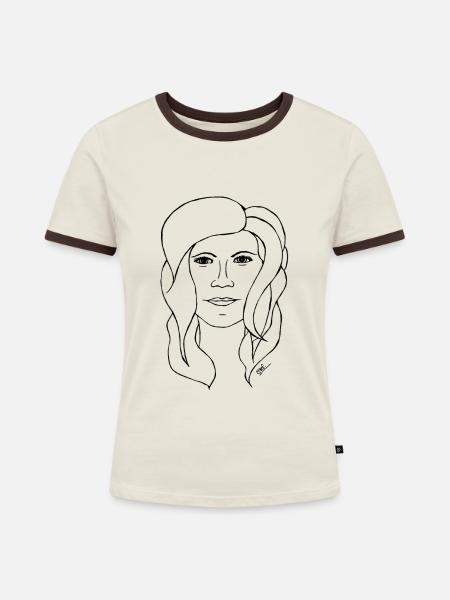 PORTRAIT - Frauen Kontrast-T-Shirt - Off-White/Dunkelbraun