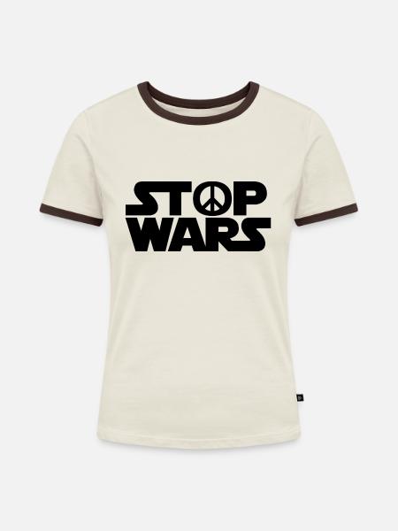 Stop Wars - Frauen Kontrast-T-Shirt - Off-White/Dunkelbraun