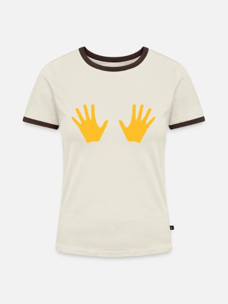 Hände - Frauen Kontrast-T-Shirt - Off-White/Dunkelbraun