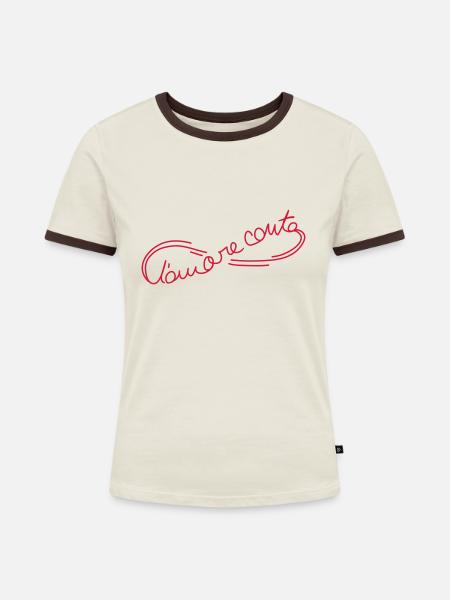 l'amore_conta_ac4 - Frauen Kontrast-T-Shirt - Off-White/Dunkelbraun