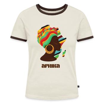 Afrika afrikanischer Kontinent - Frauen Kontrast-T-Shirt - Off-White/Dunkelbraun - Vorne - AI Model Female 172 dark (172cm)