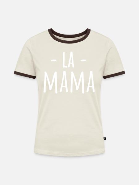Die Mama - Frauen Kontrast-T-Shirt - Off-White/Dunkelbraun