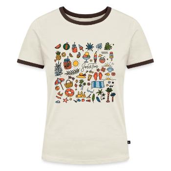 Urlaub - Frauen Kontrast-T-Shirt - Off-White/Dunkelbraun - Vorne - AI Model Female 172 dark (172cm)