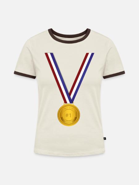 Beste Mama #1 Goldmedaille - Frauen Kontrast-T-Shirt - Off-White/Dunkelbraun