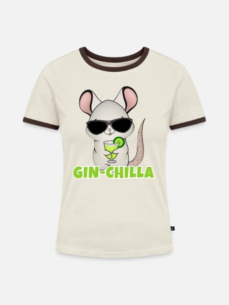 Gin- Chinchilla Gin - Frauen Kontrast-T-Shirt - Off-White/Dunkelbraun